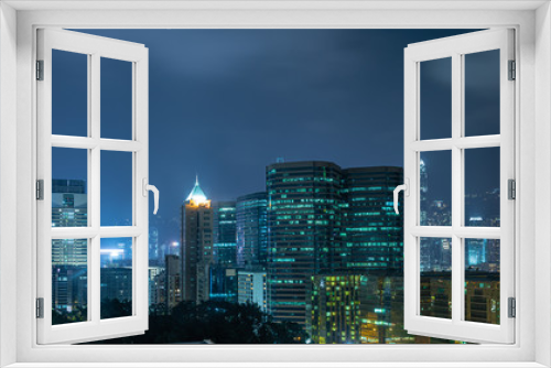Fototapeta Naklejka Na Ścianę Okno 3D - Hong Kong Corporate Building At Night 