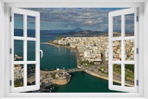 Fototapeta Naklejka Na Ścianę Okno 3D - Aerial photo of famous seaside town of Halkida with beautiful clouds and deep blue sky, Evia island, Greece