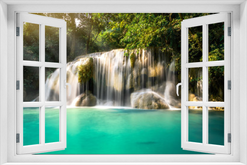 Fototapeta Naklejka Na Ścianę Okno 3D - Erawan waterfall, the most beautiful waterfall in Thailand And is popular with tourists In Chang Chai, Kanchanaburi, Thailand
