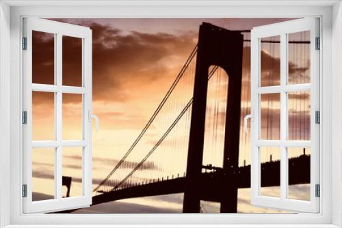 Fototapeta Naklejka Na Ścianę Okno 3D - Suspension bridge in the sunset