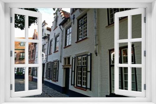 Fototapeta Naklejka Na Ścianę Okno 3D - Traditional Brugge houses views. architecture of Bruges city, traditional narrow streets, Belgium