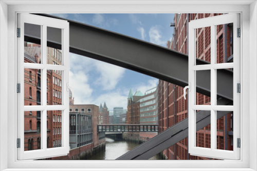 Fototapeta Naklejka Na Ścianę Okno 3D - The Speicherstadt, (canals and warehouse district), in Hamburg Germany