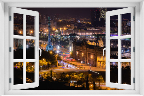 Fototapeta Naklejka Na Ścianę Okno 3D - Paisaje de Barcelona de larga exposición  por la noche
