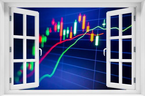 Fototapeta Naklejka Na Ścianę Okno 3D - Blue stock exchange market graph on LED screen for business analysis. Finance and economic graphs.