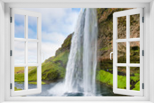 Fototapeta Naklejka Na Ścianę Okno 3D - Seljaland Waterfalls, Iceland. Amazing landscape with water and vegetation