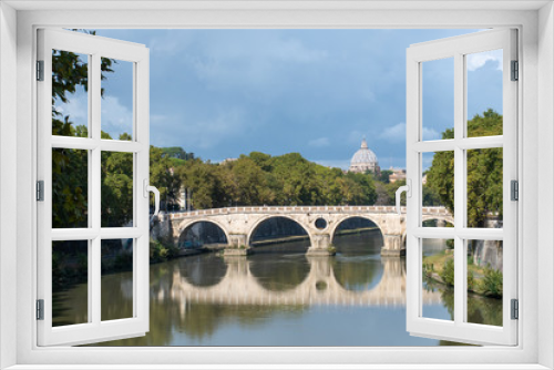 Fototapeta Naklejka Na Ścianę Okno 3D - River Tiber and sisto bridge with St Peters in the distance Rome