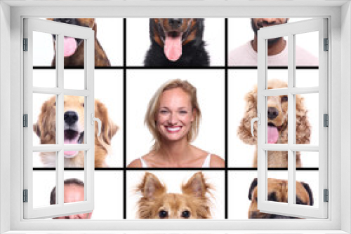 Fototapeta Naklejka Na Ścianę Okno 3D - Group of people and pets in front of a white background