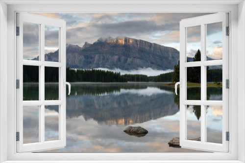 Fototapeta Naklejka Na Ścianę Okno 3D - Mount Rundle and Two Jack Lake with early morning mood, Banff National Park, Alberta, Canada