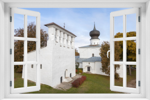Fototapeta Naklejka Na Ścianę Okno 3D - Five-span belfry near the assumption Church from Paromenya