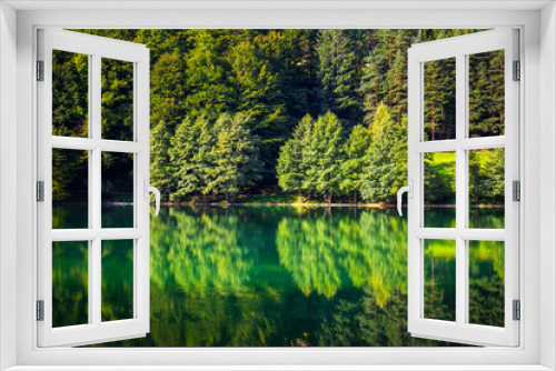 Fototapeta Naklejka Na Ścianę Okno 3D - Beautiful turquoise lake surrounded by green forest and mountains. Balkana lake in Bosnia and Herzegovina.