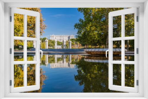 Fototapeta Naklejka Na Ścianę Okno 3D - Royal Palace in Madrid viewed from the Vargas Fountain, Spain