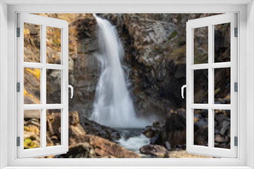 Fototapeta Naklejka Na Ścianę Okno 3D - mountain river and waterfall on a background of autumn trees