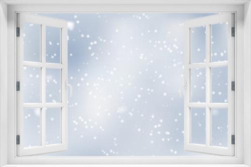 Fototapeta Naklejka Na Ścianę Okno 3D - Christmas background with falling snowflakes on blue sky. Vector