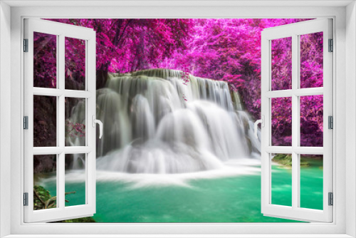 Fototapeta Naklejka Na Ścianę Okno 3D - Beautiful waterfall nature scenery of colorful deep forest in summer day