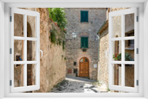 Fototapeta Naklejka Na Ścianę Okno 3D - Old Stone Buildings on Alleys in Tuscany Italy