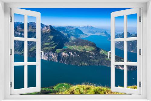 Fototapeta Naklejka Na Ścianę Okno 3D - Fantastic view to Lake Lucerne with Rigi and Pilatus mountains, Brunnen town from Fronalpstock, Switzerland, Europe