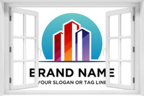 logo design buildings with colorful styles