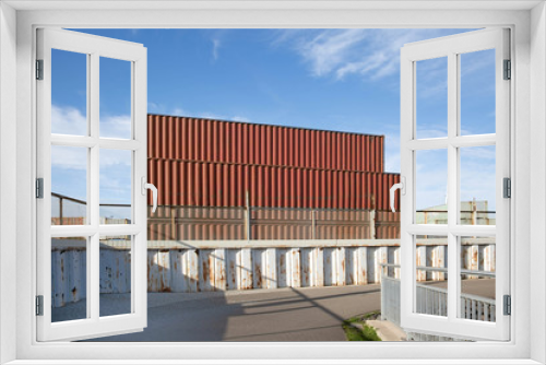 Fototapeta Naklejka Na Ścianę Okno 3D - Container auf einem Stapel im Hafen von Hamburg