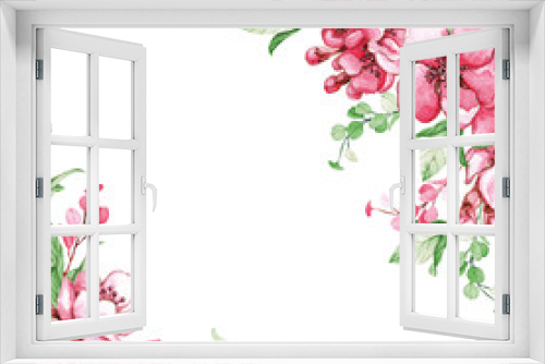 Fototapeta Naklejka Na Ścianę Okno 3D - pink sakura flowers leaves green
