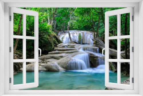 Fototapeta Naklejka Na Ścianę Okno 3D - Waterfall level 2, Erawan National Park, Kanchanaburi, Thailand