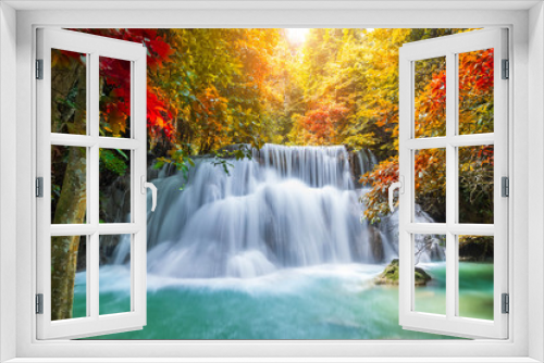 Fototapeta Naklejka Na Ścianę Okno 3D - Colorful majestic waterfall in national park forest during autumn - Image