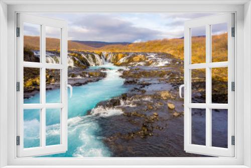 Fototapeta Naklejka Na Ścianę Okno 3D - Beautiful Bruarfoss waterfall with turquoise water in Iceland..