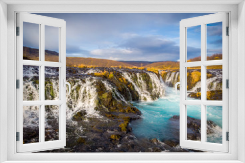 Fototapeta Naklejka Na Ścianę Okno 3D - Beautiful Bruarfoss waterfall with turquoise water in Iceland..