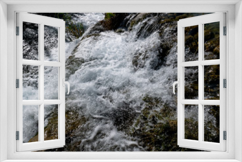 Fototapeta Naklejka Na Ścianę Okno 3D - stream of water in the river with stones and foam