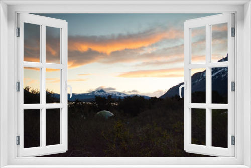 Fototapeta Naklejka Na Ścianę Okno 3D - Sunset at Cuernos Campsite In Torres del Paine National Park, Patagonia Chile