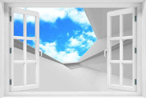 Fototapeta Naklejka Na Ścianę Okno 3D - Futuristic White Architecture Design on Cloudy Sky Background