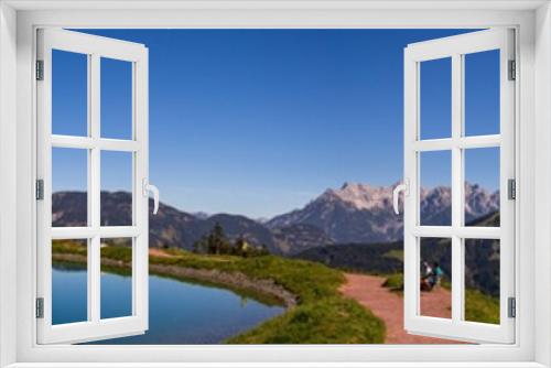 Fototapeta Naklejka Na Ścianę Okno 3D - High resolution stitched panorama of a beautiful alpine view with reflections in a lake at Fieberbrunn, Tyrol, Austria