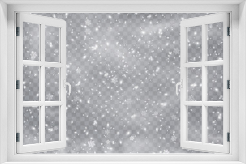 Falling. Snowflakes, snow background, snow flakes. Christmas snow for the new year.  Heavy snowfall, snowflakes in different shapes and forms. Vector illustration