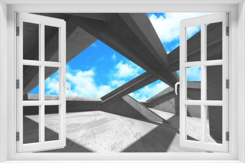 Fototapeta Naklejka Na Ścianę Okno 3D - Concrete room wall construction on cloudy sky background
