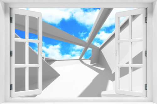 Fototapeta Naklejka Na Ścianę Okno 3D - Futuristic White Architecture Design on Cloudy Sky Background