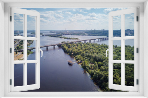 Fototapeta Naklejka Na Ścianę Okno 3D - Aerial drone view of Dnipro river and Kyiv city.