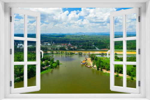 Fototapeta Naklejka Na Ścianę Okno 3D - Aerial view of natural reservoir with green nature in Chumphon province, Thailand.