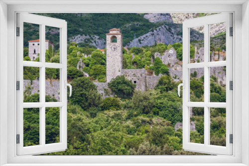 Fototapeta Naklejka Na Ścianę Okno 3D - Clock tower and ruins of citadel in Stari Bar town near Bar city, Montenegro