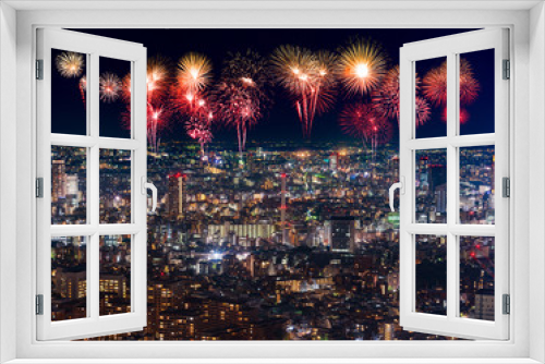 Fototapeta Naklejka Na Ścianę Okno 3D - Fireworks over Tokyo cityscape at night, Japan
