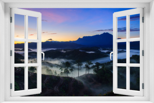 Fototapeta Naklejka Na Ścianę Okno 3D - Amazing Beautiful Nature landscape view of Sunrise with  nature misty foggy and Mount Kinabalu, Sabah, Borneo