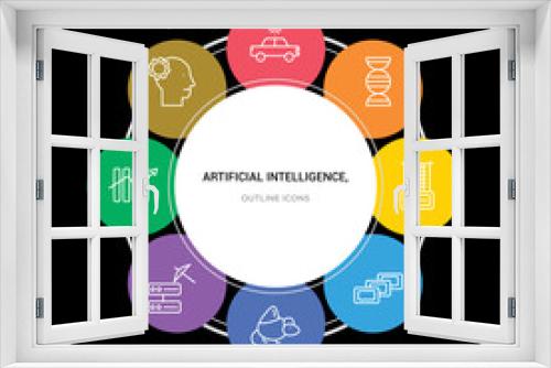 8 artificial intelligence, concept stroke icons infographic design on black background