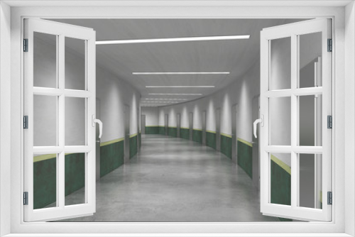 long corridor with doors, interior visualization, 3D illustration