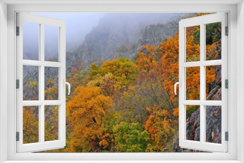 Fototapeta Naklejka Na Ścianę Okno 3D - Mountain landscape golden autumn forest