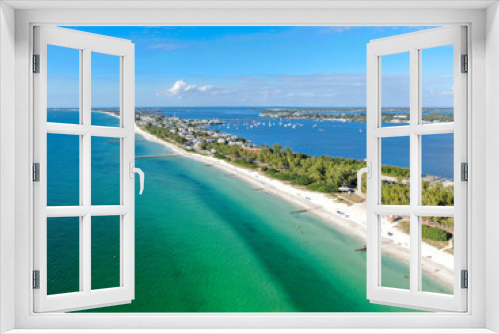 Fototapeta Naklejka Na Ścianę Okno 3D - Aerial view of Anna Maria Island, white sand beaches and blue water, barrier island on Florida Gulf Coast. Manatee County. USA