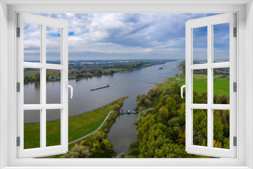 Fototapeta Naklejka Na Ścianę Okno 3D - Panoramic view on the Rhine at Leverkusen. Aerial photography by drone.