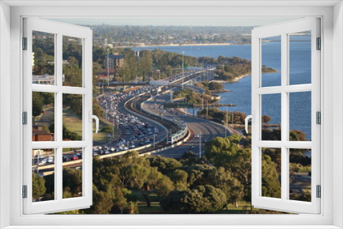 Fototapeta Naklejka Na Ścianę Okno 3D - Freeway around Perth City at Swan River, Western Australia