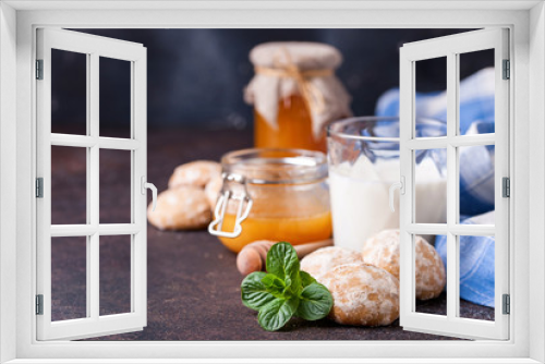 Fototapeta Naklejka Na Ścianę Okno 3D - Gingerbreads, milk and honey