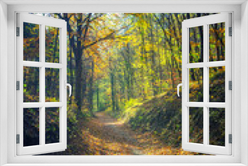 Fototapeta Naklejka Na Ścianę Okno 3D - path in green forest 