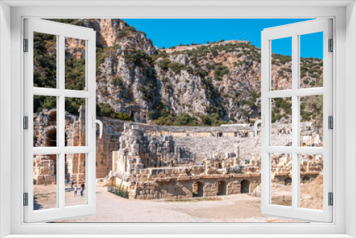 Fototapeta Naklejka Na Ścianę Okno 3D - Myra Carved Stone Houses and Tombs, Ruins of Myra Ancient City, Demre, Antalya, Turkey