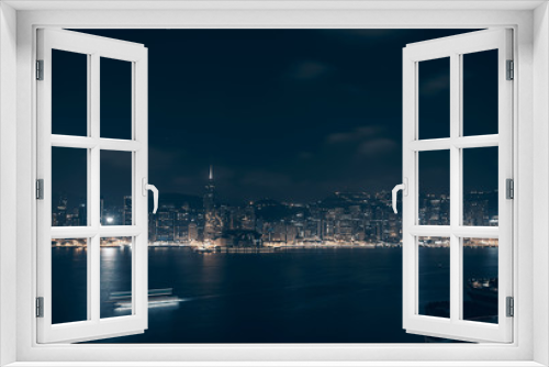 Fototapeta Naklejka Na Ścianę Okno 3D - Cityscape and skyline at Victoria Harbour in Hong Kong city at Night