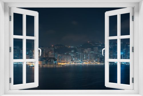 Fototapeta Naklejka Na Ścianę Okno 3D - Cityscape and skyline at Victoria Harbour in Hong Kong city at Night